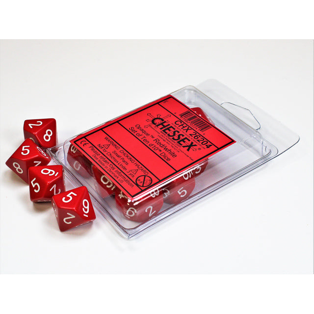 CHX 26204 Opaque Red/White Set of Ten d10s