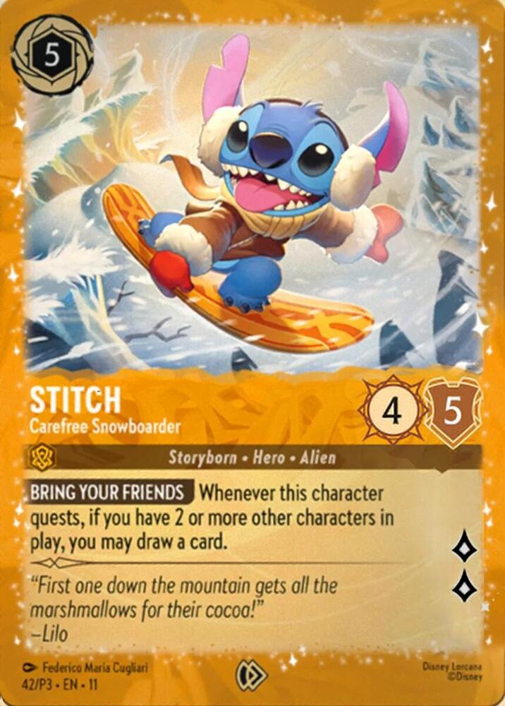 Stitch, Carefree Snowboarder 42 (Disney Lorcana Promo Cards)  - Cold Foil