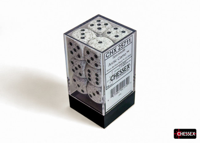 CHX 25711 Speckled 16mm D6 Arctic Camo Dice Block (12 dice) (black light reactive)