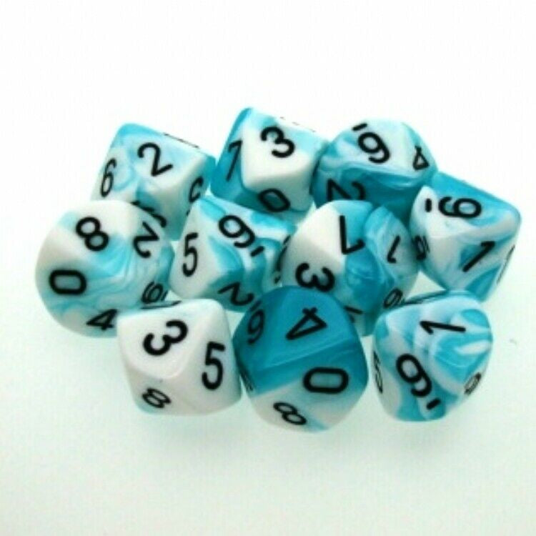 CHX 26244 Gemini Polyhedral Teal-White/Black Set of Ten d10s