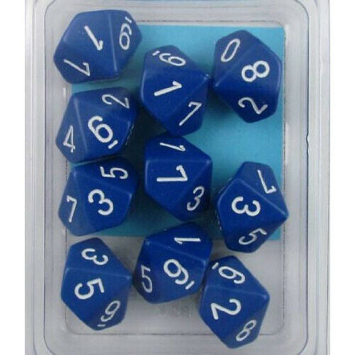 CHX 26206 Opaque Blue/White Set of Ten d10s