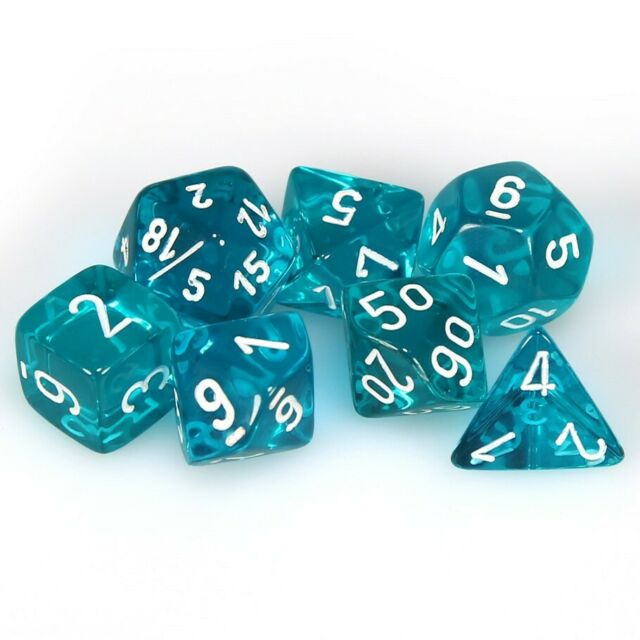 CHX 23085 Translucent Polyhedral Teal/White 7-Die Set