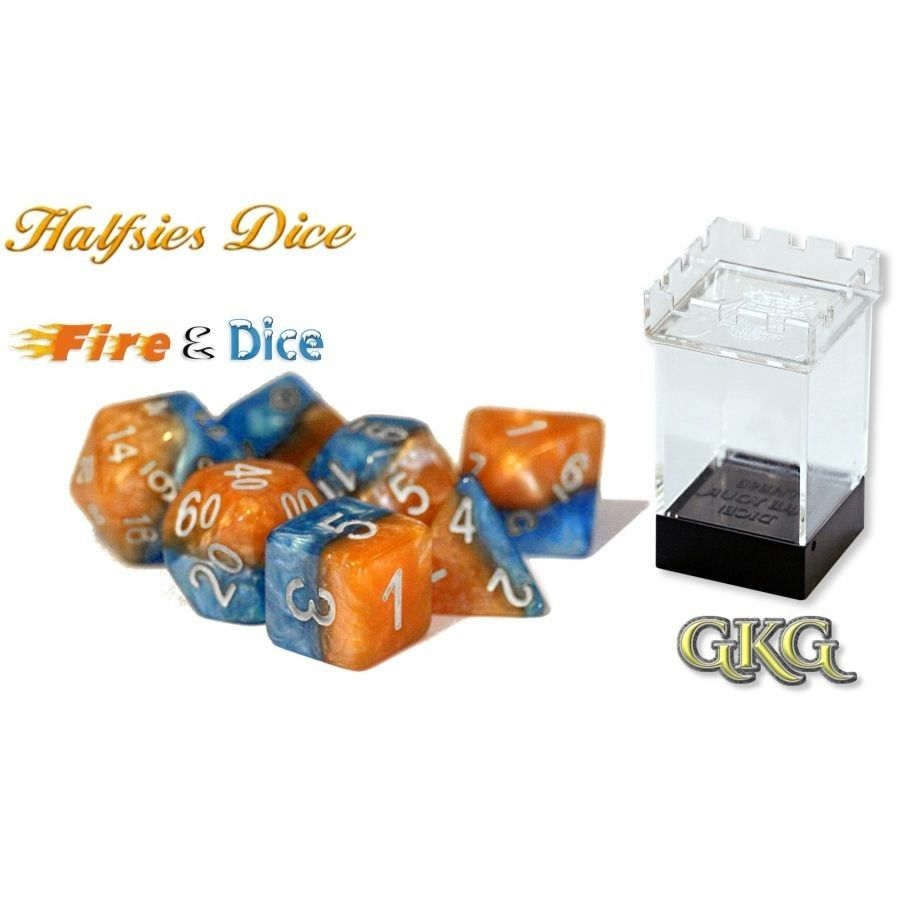 Halfsies Dice - Fire & Dice with Upgraded Dice Case